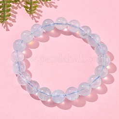 Bracelets extensibles en perles rondes d'aigue-marine naturelle pour hommes et femmes&nbsp;BJEW-U034-01A-01