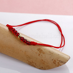 Tobilleras ajustables para mujer con cuentas redondas de granate natural y latón de 4 mm&nbsp;FS-WG9DCA0-01