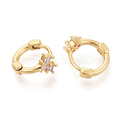 Серьги-кольца из латуни с микропаве и прозрачным кубическим цирконием в форме сердца&nbsp;EJEW-N063-04G