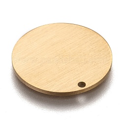 イオンプレーティング（IP）304ステンレスペンダント  ブラシ仕上げのスタンプ付き空白タグ  レーザー切断  両面ドローベンチ効果  フラットラウンド  ゴールドカラー  18x1mm  穴：1.2mm&nbsp;STAS-O133-06D-G