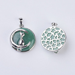 Кулоны с котенком из авантюрина из натурального зеленого авантюрина G-K234-D11