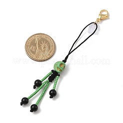 Anhänger-Dekorationen mit Skelett-Glassamen und natürlichem schwarzen Onyx und synthetischen türkisfarbenen Perlen im Halloween-Stil&nbsp;HJEW-MZ00284-04