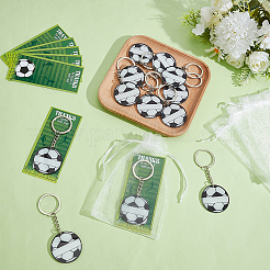 アクリル製サッカーキーホルダー  紙のサンキューカードとオーガンジーのギフトバッグ付き  プラチナ  96mm&nbsp;AJEW-SC0004-14