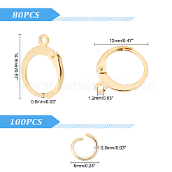 304ステンレススチールフレンチフックピアス金具80個  カン付き  100個のPVD真空メッキ304ステンレススチール丸カン付き  ゴールドカラー  14.5x12mm  穴：1.2mm  ピン：0.8x1mm&nbsp;STAS-DC0006-95