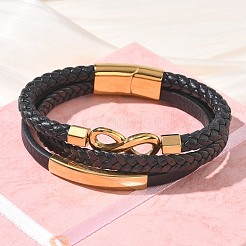 Braccialetti multi-filo in cordino intrecciato in pelle microfibra&nbsp;BJEW-C153-01G
