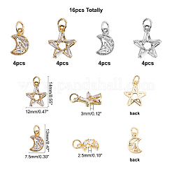 Подвески из прозрачных кубических цирконий с микропаве из латуни и звездами ZIRC-PH0001-13