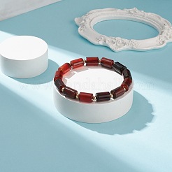 Bracciale elasticizzato con perline a colonna in agata naturale&nbsp;BJEW-JB08658-02