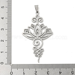 304ステンレスペンダント  レーザー切断  蓮の花のチャーム  ステンレス鋼色  46x27x1.5mm  穴：6x3.5mm&nbsp;X-STAS-M067-01P