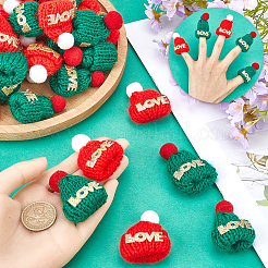 50 шт. мини-рождественская шапочка из двухцветной шерстяной пряжи с помпоном AJEW-GF0009-36