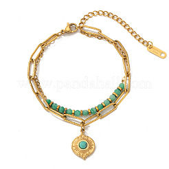 Двухслойные браслеты из нержавеющей стали 304 и бусин натурального амазонита FS-WG81BCE-10