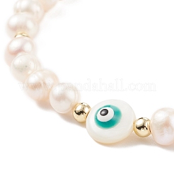 Braccialetto di perline intrecciate con conchiglia naturale e perle&nbsp;BJEW-JB08237-03