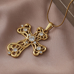 Винтажные ожерелья с подвеской-крестом из нержавеющей стали 304 с прозрачным стеклом для женщин&nbsp;MR8108