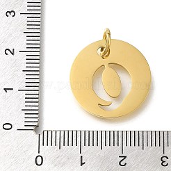 イオンプレーティング（IP）304ステンレスペンダント  丸カン付き  レーザー切断  レターチャーム付きフラットラウンド  18KGP本金メッキ  文字Q  20x1mm  穴：4.5mm&nbsp;STAS-M074-01G-Q