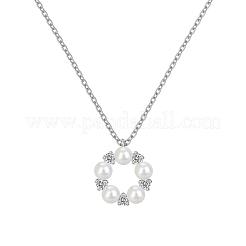 Круглое кольцо 925 стерлинговое серебро микро паве кубический цирконий кулон ожерелья для женщин&nbsp;NJEW-F338-07P