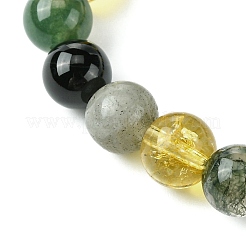 Natürlicher Labradorit & Citrin & schwarzer Onyx (gefärbt und erhitzt) & Moosachat runde Perlen-Stretcharmbänder&nbsp;BJEW-JB10910-06