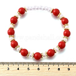 Абс имитация жемчуга круглые бусины эластичные браслеты для женщин BJEW-D317-10A-G