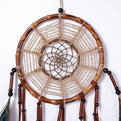 Сетка из бамбуковых колец в национальном стиле с перьями в стиле бохо&nbsp;HJEW-A001-07