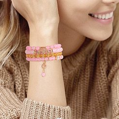 4 шт. 4 стильных браслета из натурального нефрита с топазом и синтетического цитрина со стеклянными бусинами&nbsp;BJEW-SW00105-07