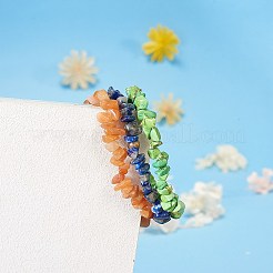 7個7色ユニセックスチップナチュラル＆合成ジェムストーンビーズストレッチブレスレット  ベルベットバッグ付き  内径：1-3/4~2インチ（4.5~5cm）  1pc /カラー&nbsp;BJEW-SZ0001-017