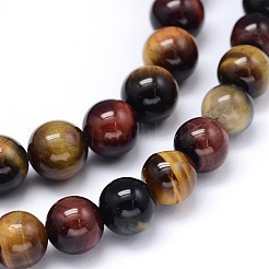 ラウンド天然石タイガーアイビーズ連売り  8mm  穴：1mm  約49個/連  15.3インチ&nbsp;X-G-F222-17-8mm