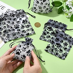 20 шт. мешочки для украшений из органзы с принтом лапы на шнурке&nbsp;ABAG-YW0001-15A