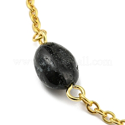 Браслет на ногу из натуральных смешанных драгоценных камней с бусинами и вакуумным покрытием PVD AJEW-Z008-04