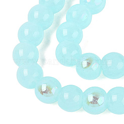 電気メッキジェイド風ガラスビーズ連売り  ラウンド  虹メッキ  半分メッキ  淡いターコイズ  6~6.5mm  穴：0.8~1mm  約67~72個/連  14.57~15.35インチ（37~39cm）&nbsp;EGLA-Q132-6MM-01B-05