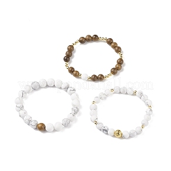 Ensemble de bracelets extensibles en bois de wengé naturel et roche de lave et howlite synthétique de 3 pièces 3 styles&nbsp;BJEW-JB08508