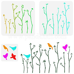 3Pcs 3 Styles Spring Theme PET Hollow Out Drawing Painting Stencils, for DIY Scrapbook, Photo Album, Tree & Bird Pattern, Spring Theme Pattern, 150~300x150~300mm, 1pc/style