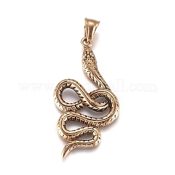 Fashionable Retro Halloween Jewelry 304 Stainless Steel Snake Pendants, Antique Golden, 51x26x4mm, Hole: 4x8mm