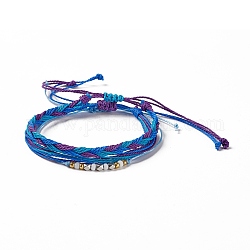 3Pcs 3 Style Plastic Braided Bead Bracelets Set, Waxed Polyester Cord Adjustable Bracelets for Women, Blue, Inner Diameter: 1/2~4-1/8 inch(1.3~10.3cm), 1Pc/style