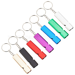 GOMAKERER 7Pcs 7 Colors Aluminum Alloy Double Frequency Whistles, with Keychain, for Coaches, Referees, Outdoor Survival Tool, Mixed Color, 100mm, Pendant: 60x15mm, 1pc/color