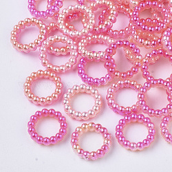 ABS Kunststoff Imitation Perle Verbindungsringe, Regenbogen Gradient Meerjungfrau Perle, runden Ring, neon rosa , 10x3 mm, Innendurchmesser: 6 mm, ca. 1000 Stk. / Beutel
