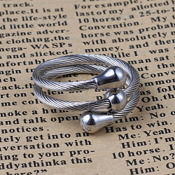 304 inoxydable anneaux en acier de style wrap, avec des perles rondes mobiles, couleur inoxydable, taille 7, 17mm