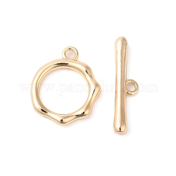Messing Knebelverschlüsse, strukturierter Ring, Nickelfrei, echtes 18k vergoldet, Ring: 16.5x13.5x2 mm, Bar: 20x5x2 mm, Bohrung: 1.6 mm