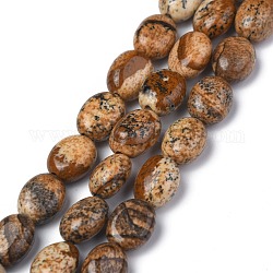 Natürliches Bild Jaspis Perlen Stränge, Oval, 8x6x3.5~4 mm, Bohrung: 1 mm, ca. 45~52 Stk. / Strang, 15.16~15.74 Zoll (38.5~40 cm)