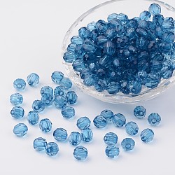Perles en acrylique transparente, facette, ronde, Dodger bleu, 8mm, Trou: 1.5mm
