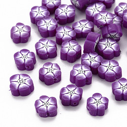 Abalorios de arcilla polimérica hechos a mano, flor, púrpura, 9~10x9~10x4~5mm, agujero: 1.2 mm