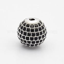 Cz Messing-Mikro pflastern Klasse AAA schwarz Zirkonia runde Perlen, Cadmiumfrei und Nickel frei und Bleifrei, Platin Farbe, 8 mm, Bohrung: 1.7 mm
