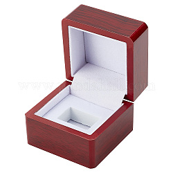 Caja de exhibición de anillo de campeonato de madera cuadrada con 1 ranura, caja de regalo de almacenamiento de joyas para un solo anillo, de color rojo oscuro, apto para anillo de 31x19 mm, 6.6x6.6x5.6 cm