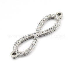 Original Color 304 Stainless Steel Polymer Clay Grade A Rhinestone Infinity Bracelet Links connectors, Crystal, 42x11x2.5mm, Hole: 2mm