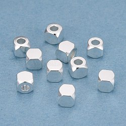 201 perline in acciaio inossidabile, quadrato, argento, 4x4x4mm, Foro: 2 mm