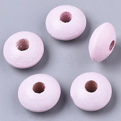 Perles en bois de hêtre naturel teint, rondelle, rose, 12x6mm, Trou: 3~4mm, environ 1600 pcs/500 g