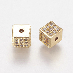 Perline zirconi micro pave  in ottone, cubo, nichel libero e senza piombo & cadmio, chiaro, oro, 6x6x6mm, Foro: 1.5 mm