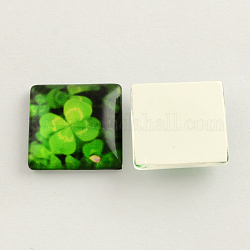 Cabuchones cuadrados foto del trébol de cristal, verde, 30x30x8mm