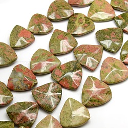 Triangle Natural Unakite Beads Strands, 32~34x32~34x8mm, Hole: 1mm, about 13pcs/strand, 17 inch