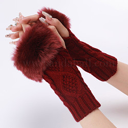 Пряжа из полиакрилонитрилового волокна для вязания перчаток без пальцев, пушистые зимние теплые перчатки с отверстием для большого пальца, темно-красный, 200~260x125 мм