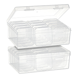 Прямоугольный органайзер для пластиковых бусин из полипропилена с 12 шт. маленькими пластиковыми контейнерами для бусин с откидной крышкой, серый, большая коробка: 11x16.5x6 см