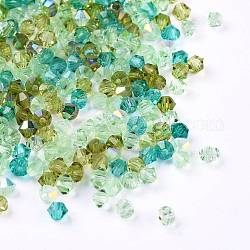 Abalorios de cristal checas, facetados, bicono, verde, 3x2.5~3mm, agujero: 0.8 mm, aproximamente 720 unidades / bolsa