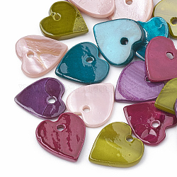 Амулеты пресноводных оболочек, окрашеные, сердце, разноцветные, 11~12x10.5~12x1.5~2 мм, отверстие : 1 мм